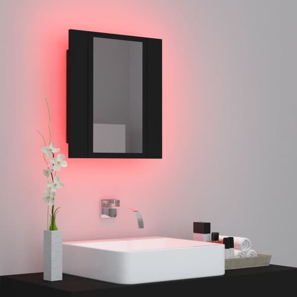 vidaXL badeværelsesskab m. spejl og LED-lys 40x12x45 cm akryl sort -  Badeværelsesborde
