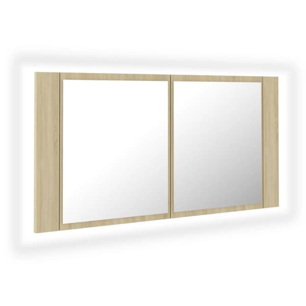 vidaXL Kylpyhuoneen LED peilikaappi Sonoma-tammi 90x12x45 cm akryyli -  Kylpyhuoneen kampauspöydät