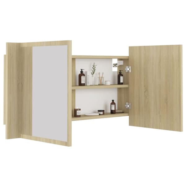 vidaXL Kylpyhuoneen LED peilikaappi Sonoma-tammi 90x12x45 cm akryyli -  Kylpyhuoneen kampauspöydät