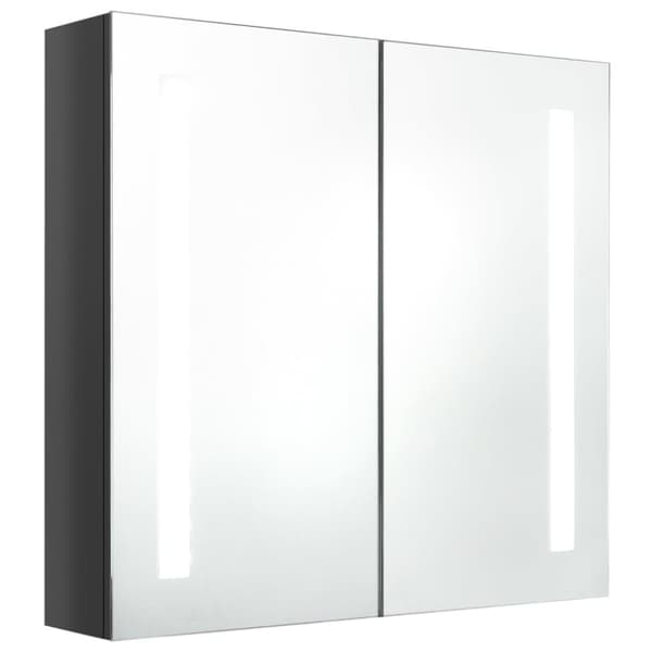 vidaXL Badrumsskåp med spegel LED grå högglans 62x14x60 cm - Badrumsunderskåp