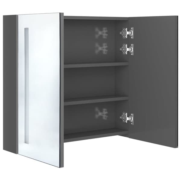 vidaXL Badrumsskåp med spegel LED grå högglans 62x14x60 cm - Badrumsunderskåp