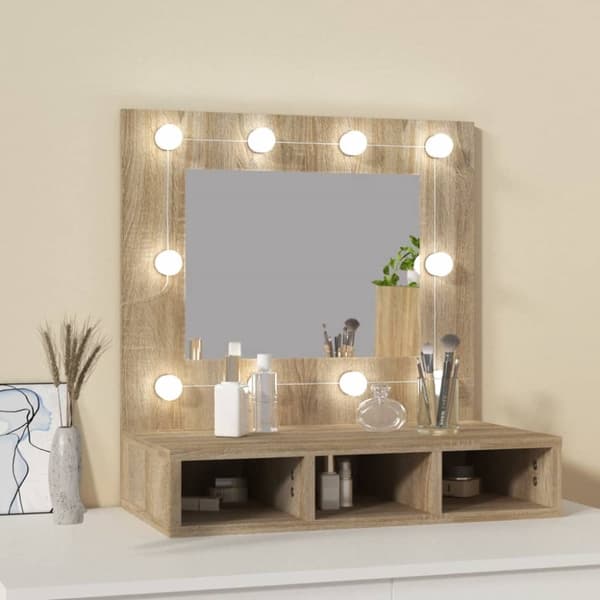 vidaXL spejlskab med LED-lys 60x31,5x62 cm sonoma-eg -  Badeværelsesborde