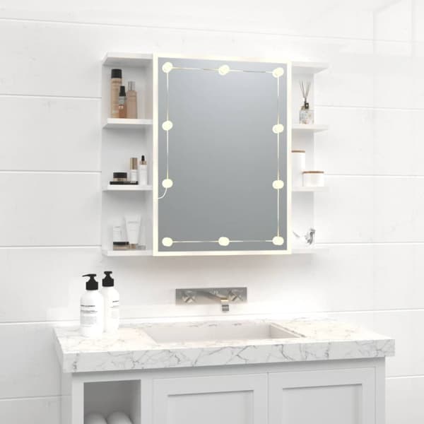 vidaXL Peilikaappi LED-valoilla korkeakiilto valkoinen 70x16,5x60 cm -  Kylpyhuoneen kampauspöydät