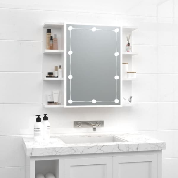 vidaXL Peilikaappi LED-valoilla korkeakiilto valkoinen 70x16,5x60 cm -  Kylpyhuoneen kampauspöydät