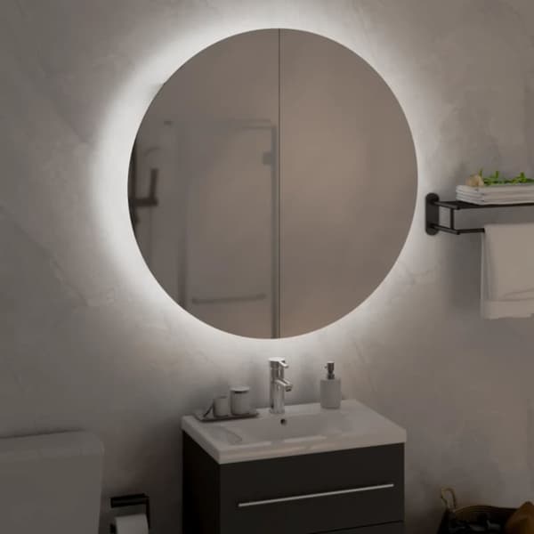 vidaXL badeværelsesskab med rundt spejl og LED-lys 54x54x17,5 cm sort -  Badeværelsesborde
