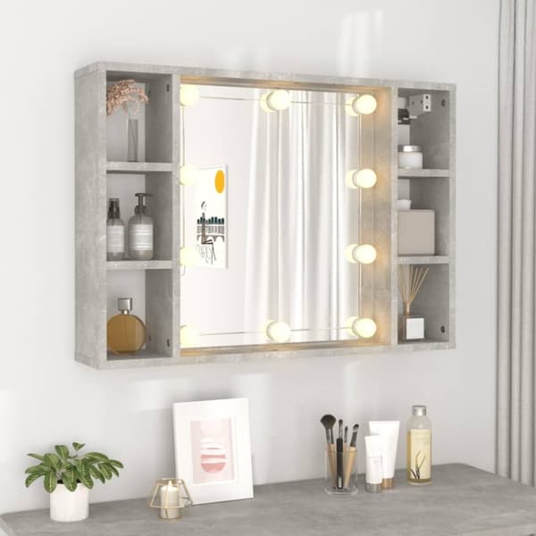 vidaXL spejlskab med LED-lys 76x15x55 cm betongrå -  Badeværelsesborde