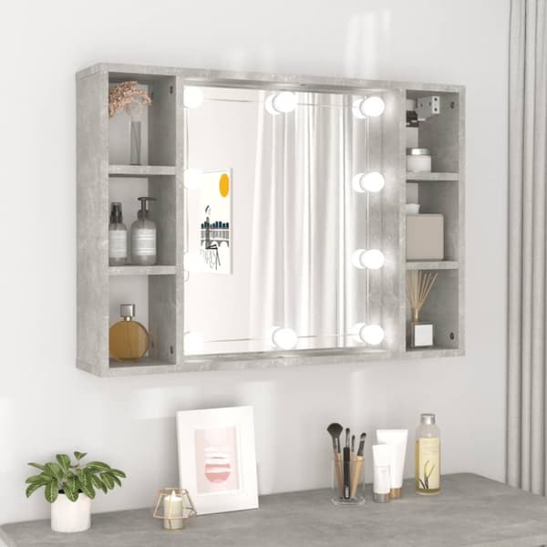 vidaXL spejlskab med LED-lys 76x15x55 cm betongrå -  Badeværelsesborde