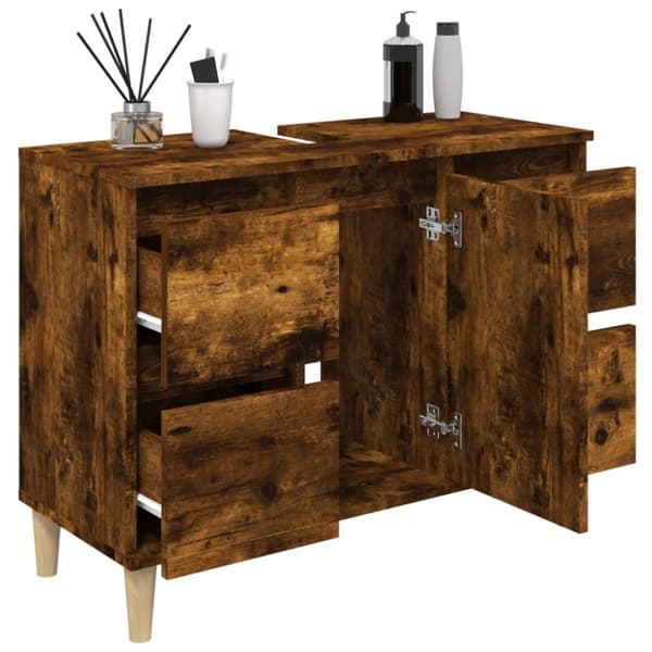 vidaXL Tvättställsskåp rökfärgad ek 80x33x60 cm konstruerat trä -  Badrumsunderskåp