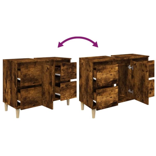vidaXL Tvättställsskåp rökfärgad ek 80x33x60 cm konstruerat trä -  Badrumsunderskåp