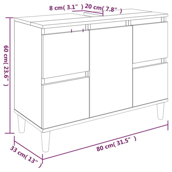 vidaXL Tvättställsskåp rökfärgad ek 80x33x60 cm konstruerat trä -  Badrumsunderskåp