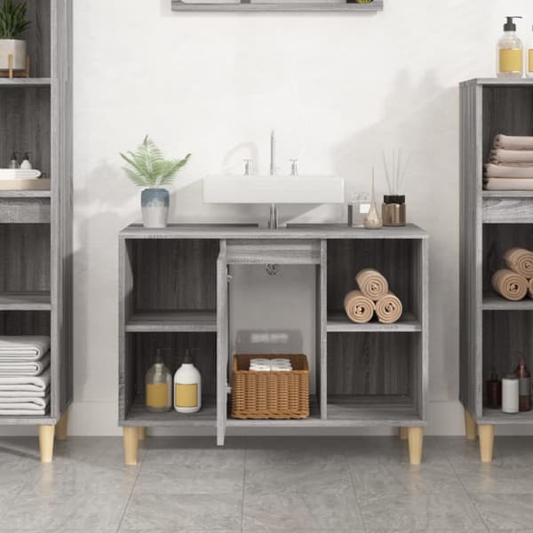vidaXL Tvättställsskåp grå sonoma 80x33x60 cm konstruerat trä - Badrumsunderskåp