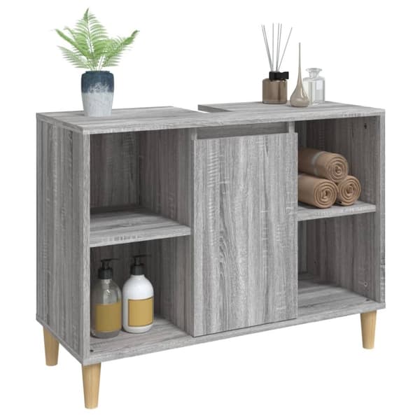 vidaXL Tvättställsskåp grå sonoma 80x33x60 cm konstruerat trä - Badrumsunderskåp