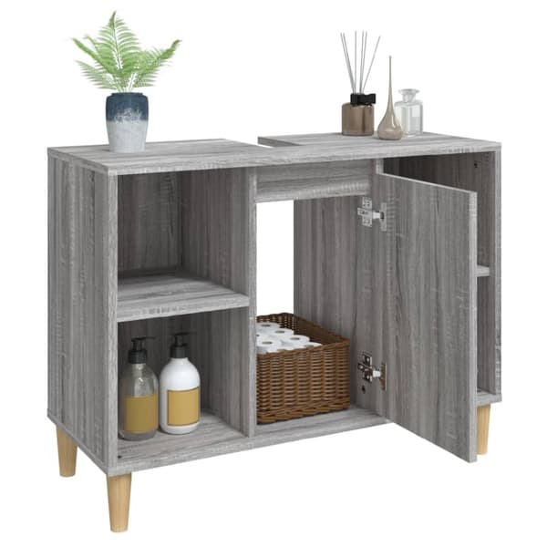 vidaXL Tvättställsskåp grå sonoma 80x33x60 cm konstruerat trä - Badrumsunderskåp