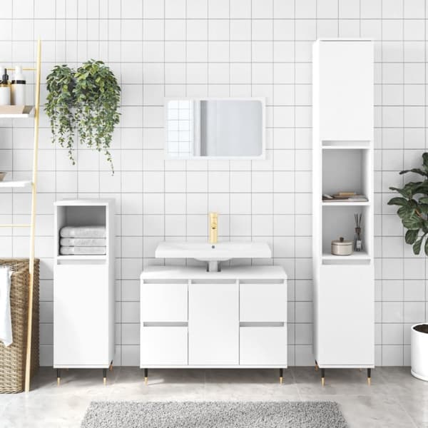 vidaXL badeværelsesskab 80x33x60 cm konstrueret træ hvid -  Badeværelsesborde