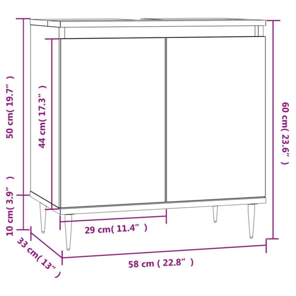 vidaXL Kylpyhuoneen kaappi Sonoma-tammi 58x33x60 cm tekninen puu - Kylpyhuoneen kampauspöydät