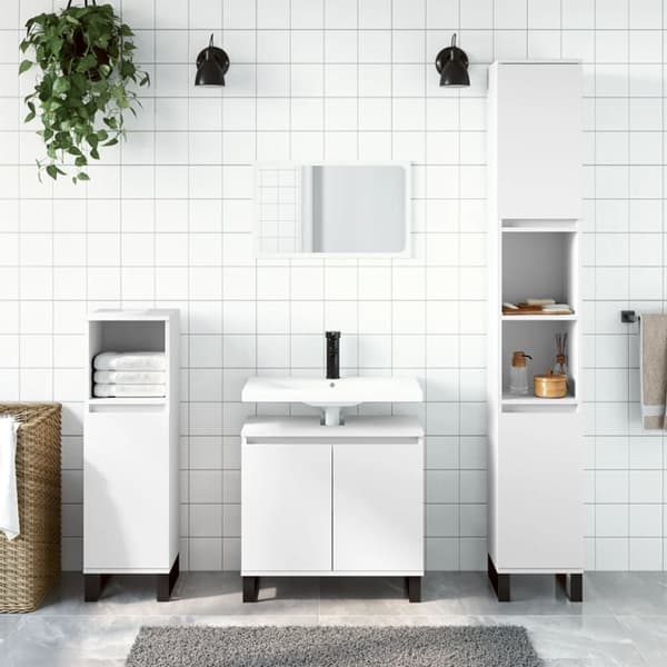 vidaXL Badrumsskåp vit 30x30x190 cm konstruerat trä -  Badrumsunderskåp