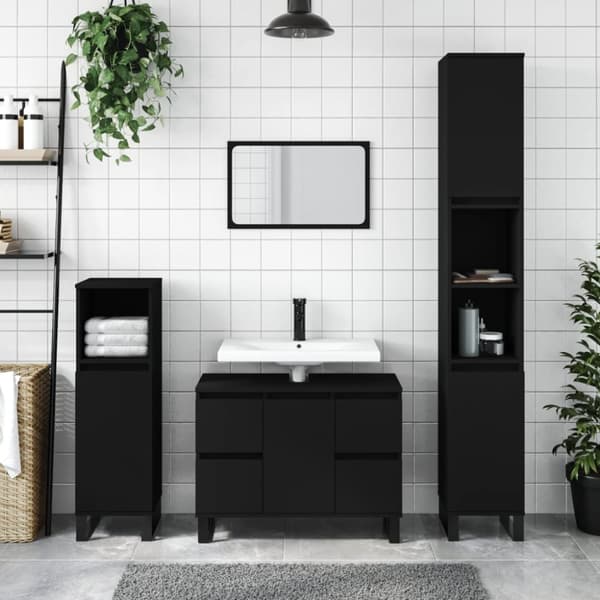 vidaXL Badrumsskåp svart 30x30x100 cm konstruerat trä -  Badrumsunderskåp