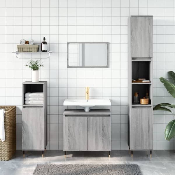vidaXL badeværelsesskab 58x33x60 cm konstrueret træ grå sonoma-eg -  Badeværelsesborde