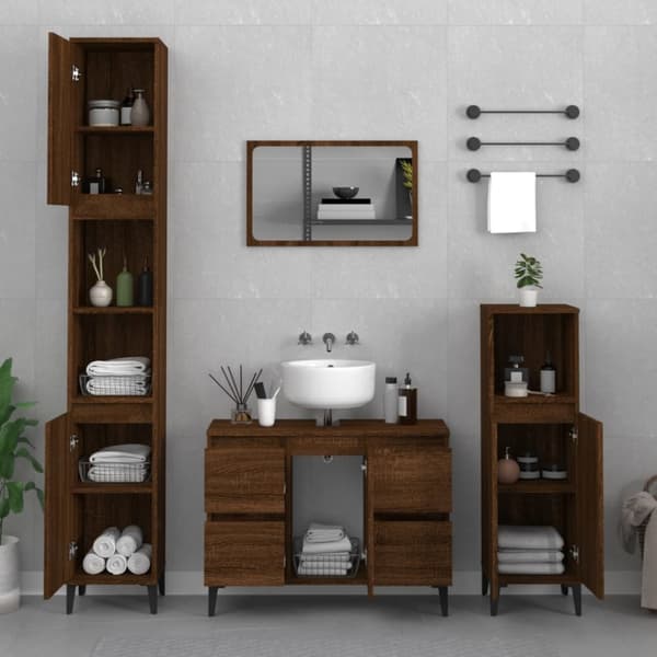 vidaXL Tvättställsskåp brun ek 80x33x60 cm konstruerat trä -  Badrumsunderskåp