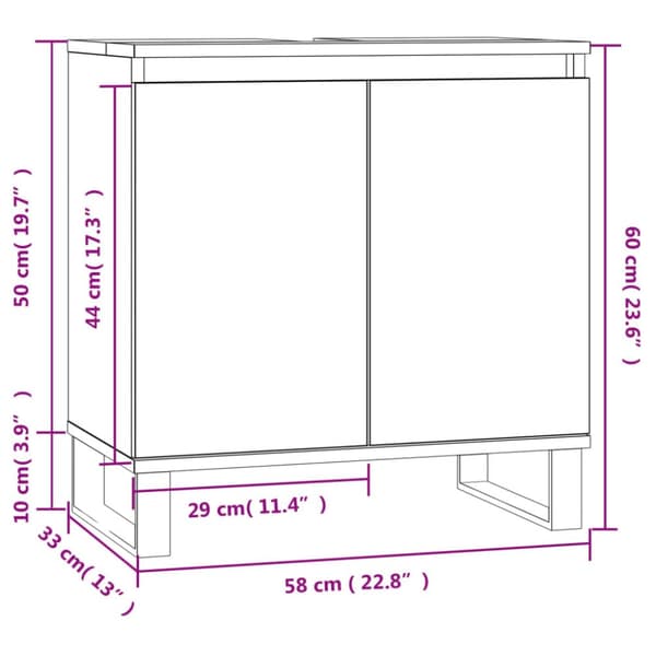vidaXL Badrumsskåp sonoma-ek 58x33x60 cm konstruerat trä -  Badrumsunderskåp