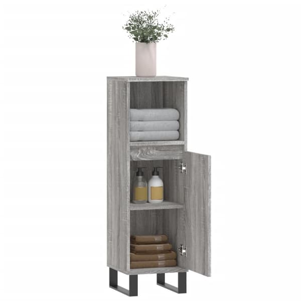 vidaXL Badrumsskåp grå sonoma 30x30x100 cm konstruerat trä -  Badrumsunderskåp