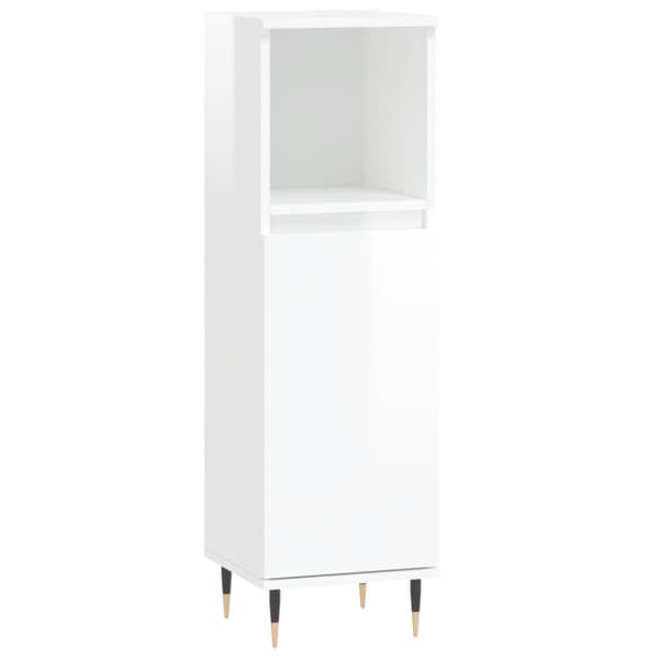 vidaXL Badrumsskåp vit högglans 30x30x100 cm konstruerat trä -  Badrumsunderskåp