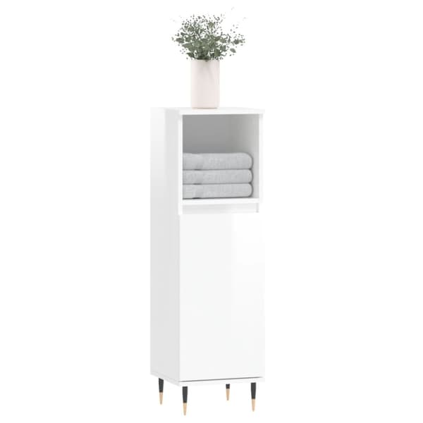 vidaXL Badrumsskåp vit högglans 30x30x100 cm konstruerat trä -  Badrumsunderskåp