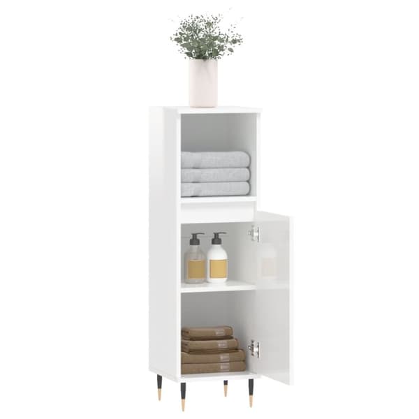 vidaXL Badrumsskåp vit högglans 30x30x100 cm konstruerat trä -  Badrumsunderskåp