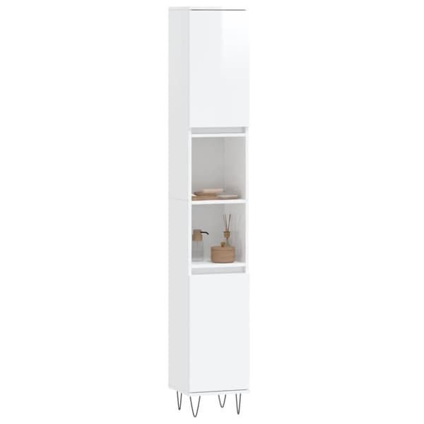vidaXL Badrumsskåp vit högglans 30x30x190 cm konstruerat trä -  Badrumsunderskåp