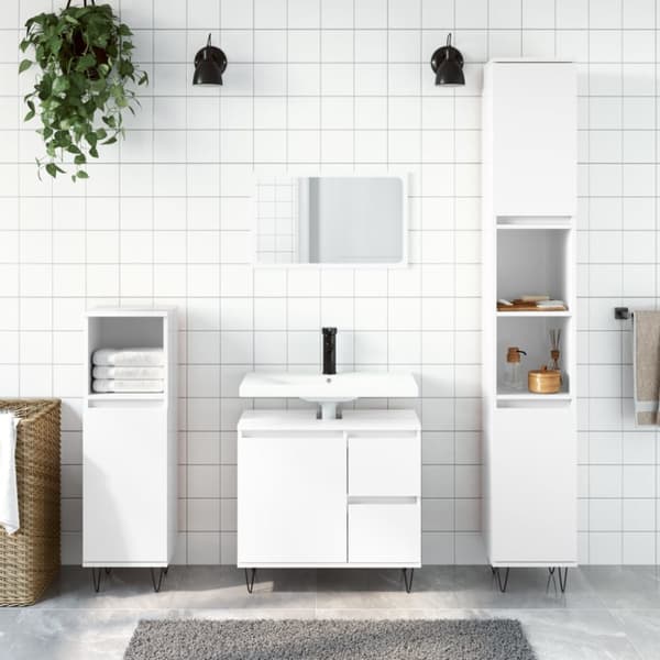 vidaXL Badrumsskåp vit högglans 30x30x190 cm konstruerat trä -  Badrumsunderskåp