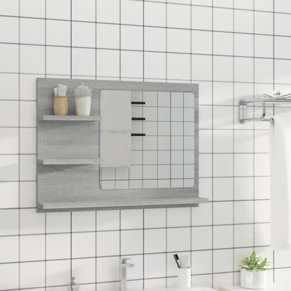 vidaXL badeværelsesspejl 60x10,5x45 cm konstrueret træ grå sonoma-eg - Badeværelsesborde