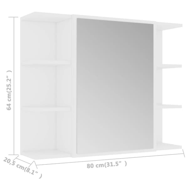 vidaXL badeværelsesskab med spejl 80x20,5x64 cm konstrueret træ hvid -  Badeværelsesborde