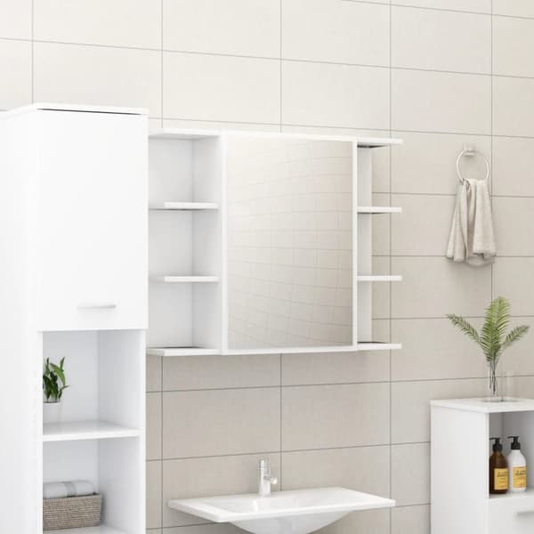 vidaXL badeværelsesskab med spejl 80x20,5x64 cm konstrueret træ hvid -  Badeværelsesborde