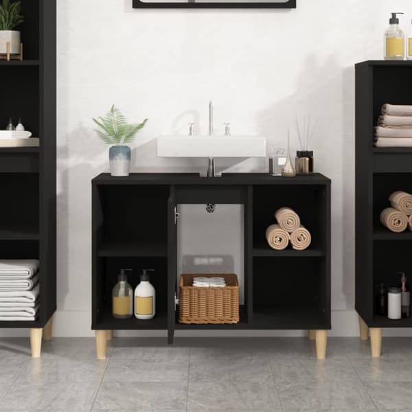 vidaXL Tvättställsskåp svart 80x33x60 cm konstruerat trä -  Badrumsunderskåp