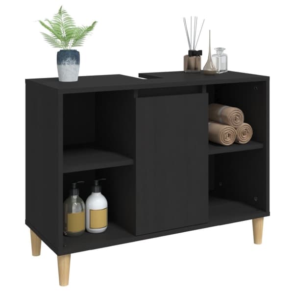vidaXL Tvättställsskåp svart 80x33x60 cm konstruerat trä -  Badrumsunderskåp