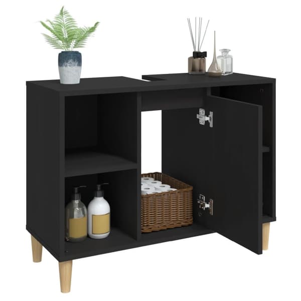 vidaXL Tvättställsskåp svart 80x33x60 cm konstruerat trä -  Badrumsunderskåp