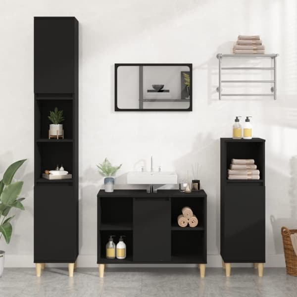 vidaXL Tvättställsskåp svart 80x33x60 cm konstruerat trä -  Badrumsunderskåp