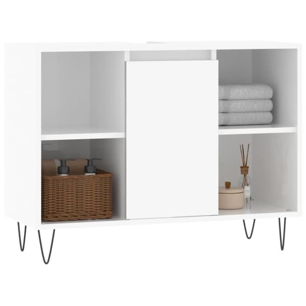 vidaXL Kylpyhuoneen kaappi korkeakiilto valk. 80x33x60 cm tekninen puu -  Kylpyhuoneen kampauspöydät