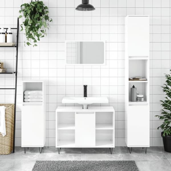 vidaXL Kylpyhuoneen kaappi korkeakiilto valk. 80x33x60 cm tekninen puu -  Kylpyhuoneen kampauspöydät
