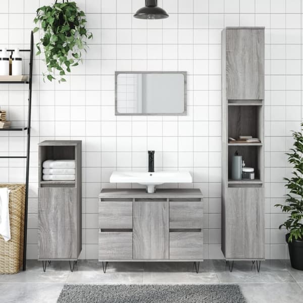 vidaXL badeværelsesskab 80x33x60 cm konstrueret træ grå sonoma-eg -  Badeværelsesborde