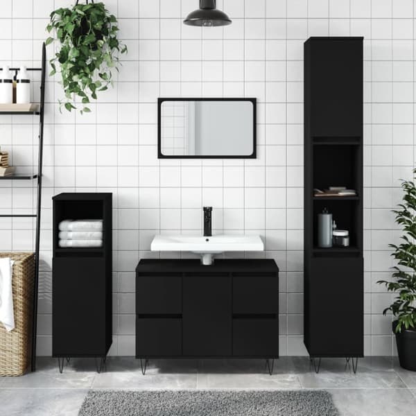 vidaXL badeværelsesskab 80x33x60 cm konstrueret træ sort - Badeværelsesborde