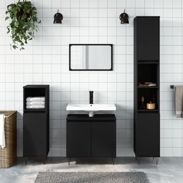 vidaXL Kylpyhuoneen kaappi musta 58x33x60 cm tekninen puu - Kylpyhuoneen kampauspöydät