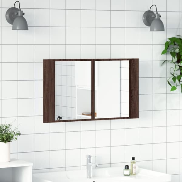 vidaXL Kylpyhuoneen LED peilikaappi ruskea tammi 80x12x45 cm akryyli -  Kylpyhuoneen kampauspöydät