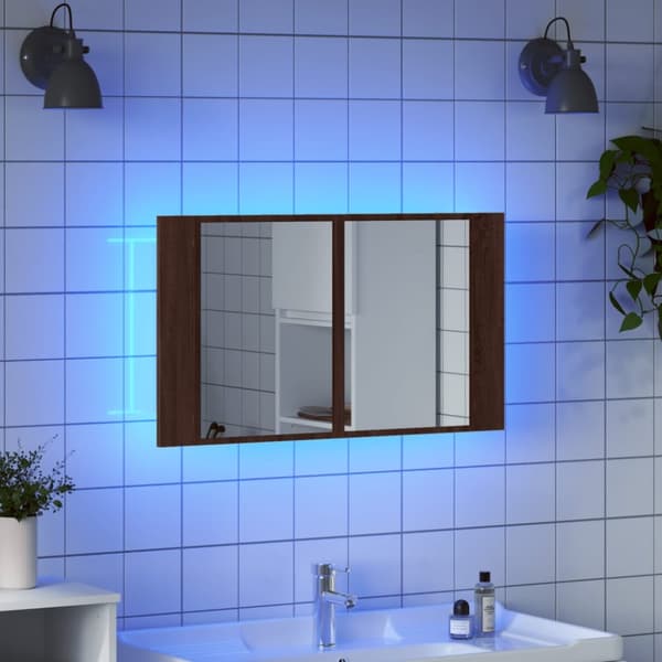 vidaXL Kylpyhuoneen LED peilikaappi ruskea tammi 80x12x45 cm akryyli -  Kylpyhuoneen kampauspöydät