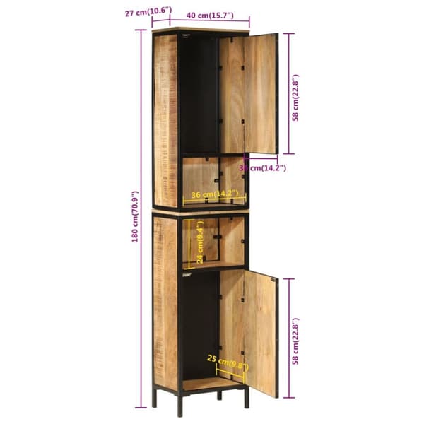 vidaXL Kylpyhuoneen kaappi 40x27x180 cm rauta ja täysi mangopuu -  Kylpyhuoneen kampauspöydät