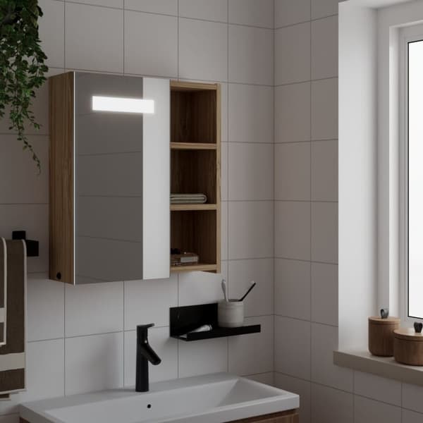 vidaXL Kylpyhuoneen peilikaappi LED-valolla vaalea tammi 45x13x52 cm -  Kylpyhuoneen kampauspöydät