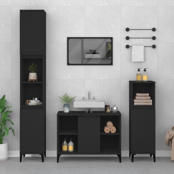 vidaXL Tvättställsskåp svart 80x33x60 cm konstruerat trä -  Badrumsunderskåp