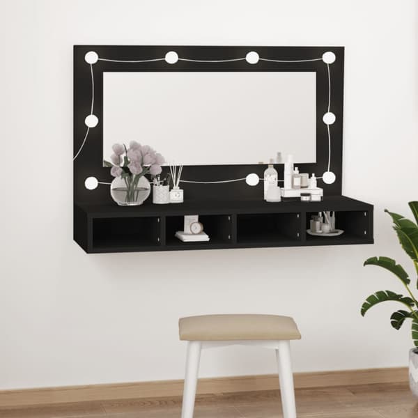 vidaXL spejlskab med LED-lys 90x31,5x62 cm sort -  Badeværelsesborde