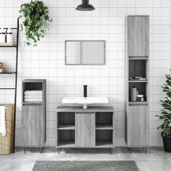 vidaXL Badrumsskåp grå sonoma 30x30x100 cm konstruerat trä -  Badrumsunderskåp