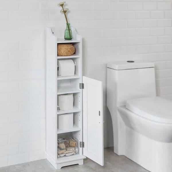 Rootz-kylpyhuonekaappi - WC-paperipidike - Säilytysjärjestelmä - Tilaa säästävä muotoilu - Säädettävät hyllyt - Valkoinen MDF - 20cm x 100cm x 20cm